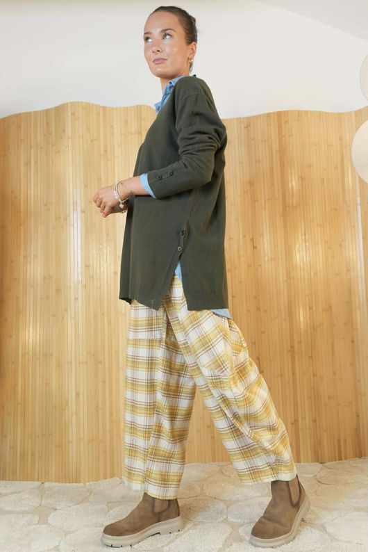 Elodie V Neck Button Knit Deep Khaki